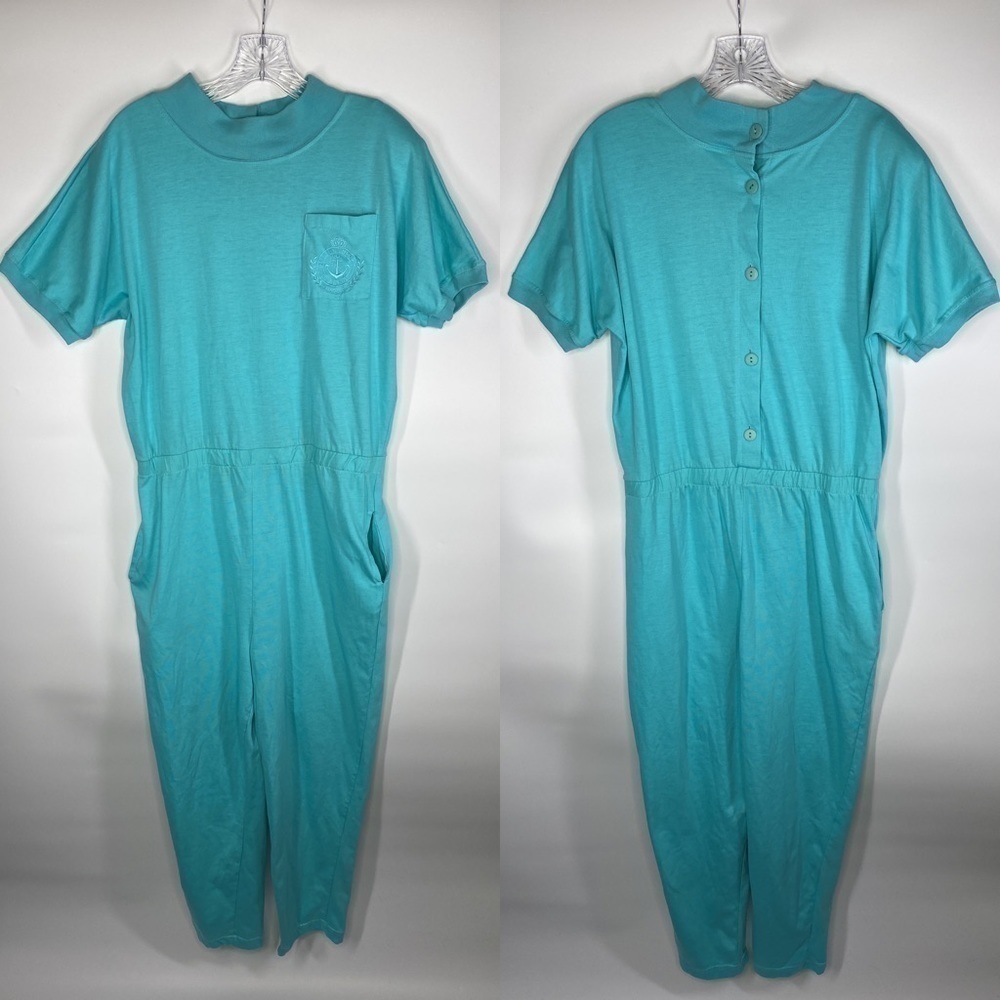 Vintage Justin Allen Sailing Sport Classics Blue 80's Jumpsuit Rare Size Large